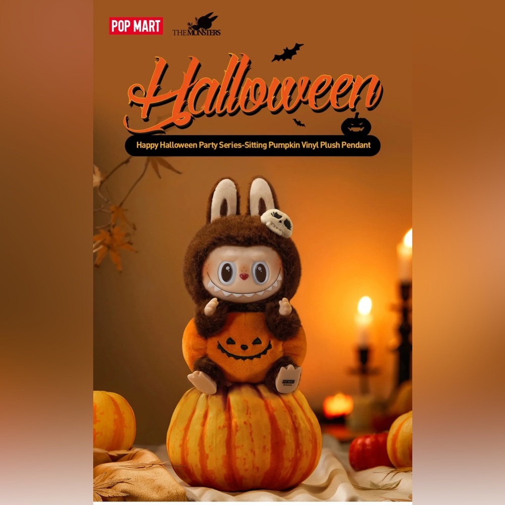 Pop Mart Labubu Happy Halloween Party Series Sitting Pumpkin Vinyl Plush Pendant - Picture 9 of 12